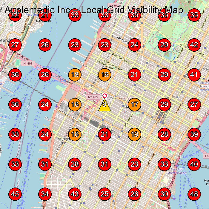 Applemedic Inc GeoGrid visibility map for Computer Store in New York